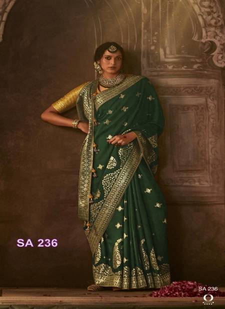 Green Colour Apsara By Kimora Dola Silk Designer Saree Catalog SA 236