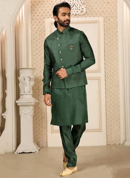 Green Colour Ethnic Wear Wholesale Kurta Pajama With Jacket Collection 1334