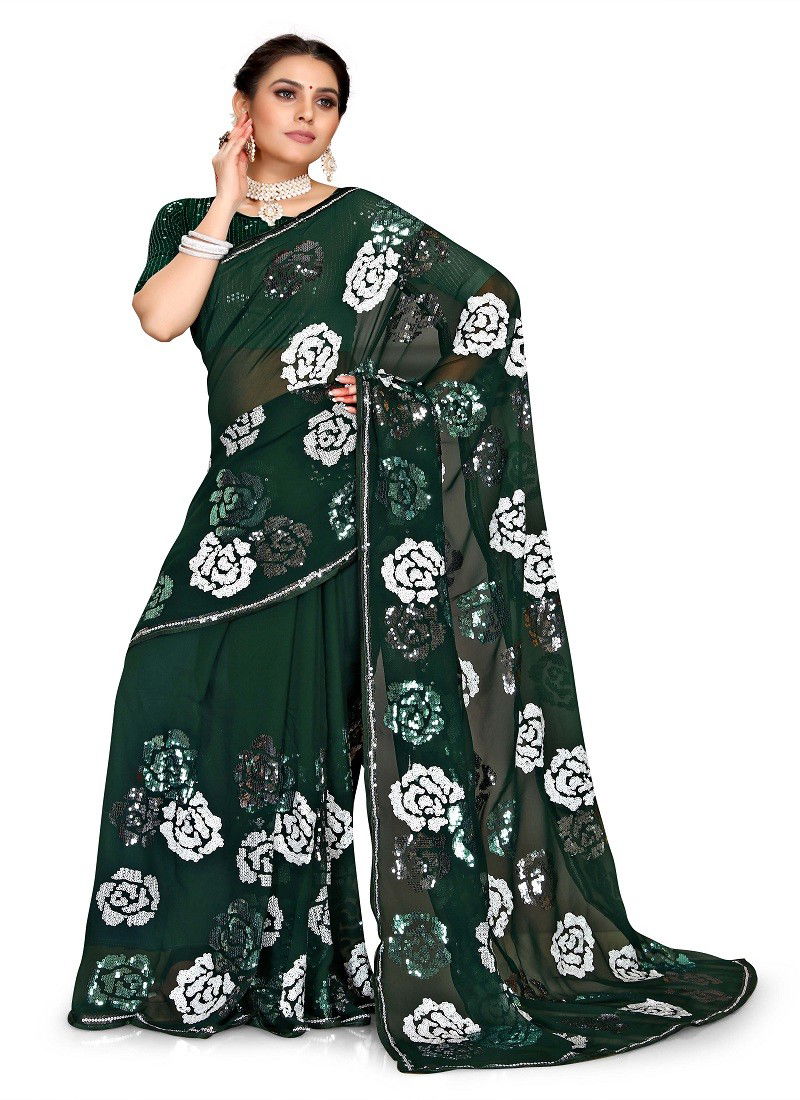 Green Colour Armani By Utsav Nari Georgette Embroidery Saree Orders In India 2365