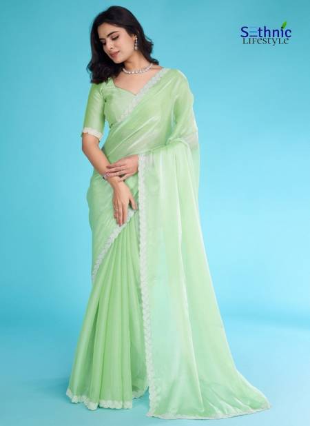 Green Colour Avante By Sethnic Tissue Burberry Fancy Saree Exporters In India 51003