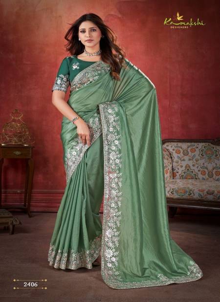 Green Colour Aza By Kamakshi Designers Pure Crush Soft Silk Wear Saree Wholesale Online 2406