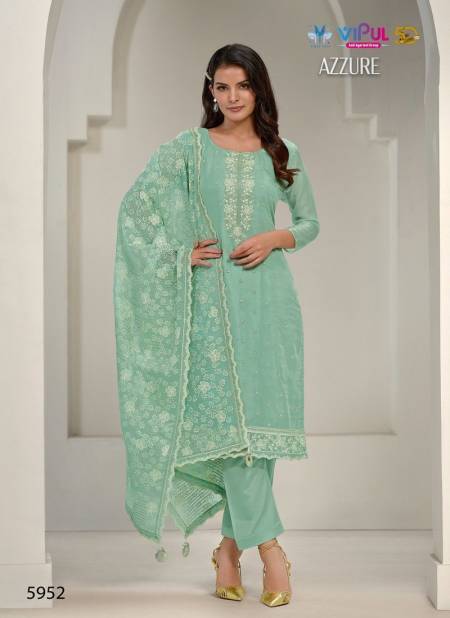 Green Colour Azzure By Vipul Soft Organza Embroidery Bulk Salwar Kameez Wholesalers In Delhi 5952