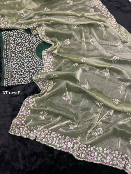 Green Colour BT 1223 Colours Heavy Pure Soft Zimmy Choo Silk Designer Saree Onilne Wholesale BT 1223E