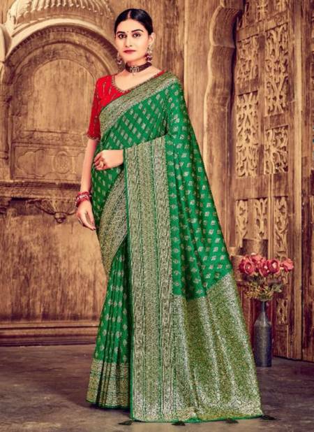 Green Colour Banarasi Wholesale Ethnic Wear Designer Saree Catalog 405