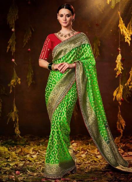 Green Colour Bandhej Festive Wear Wholesale Silk Sarees Catalog 157