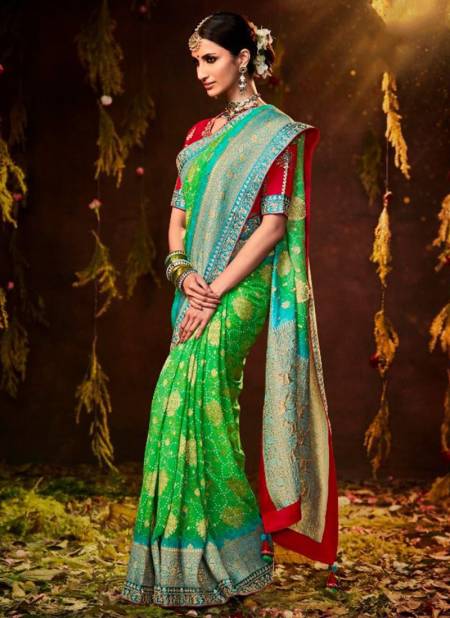 Green Colour Bandhej Festive Wear Wholesale Silk Sarees Catalog 163