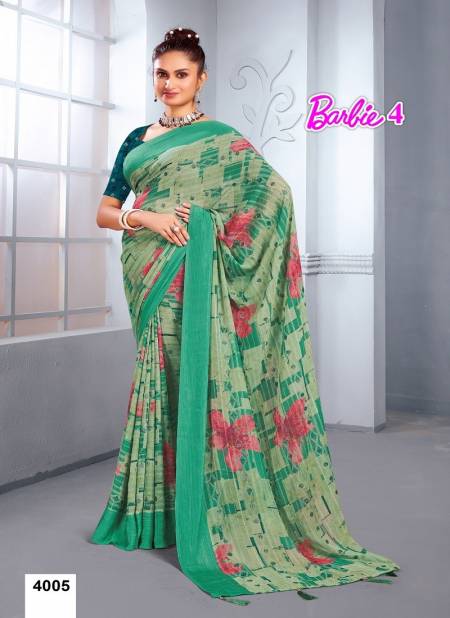 Green Colour Barbie Vol 4 By Mahamani Creation Georgette Daily Wear Saree Wholesale Online 4005