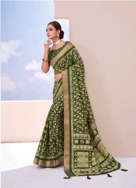 Green Colour Barfi By Shubh Shree Dola Silk Printed Sarees Wholesale Price In Surat 1005