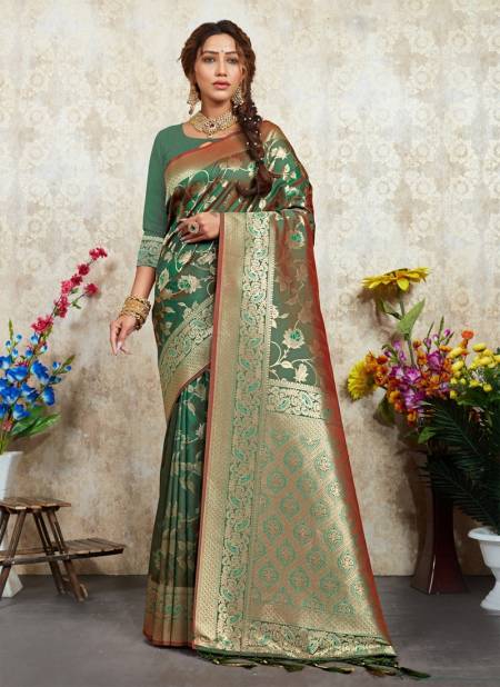 Green Colour Bhavika Silk By Sangam 14019 To 14024 Silk Sarees Catalog 14020