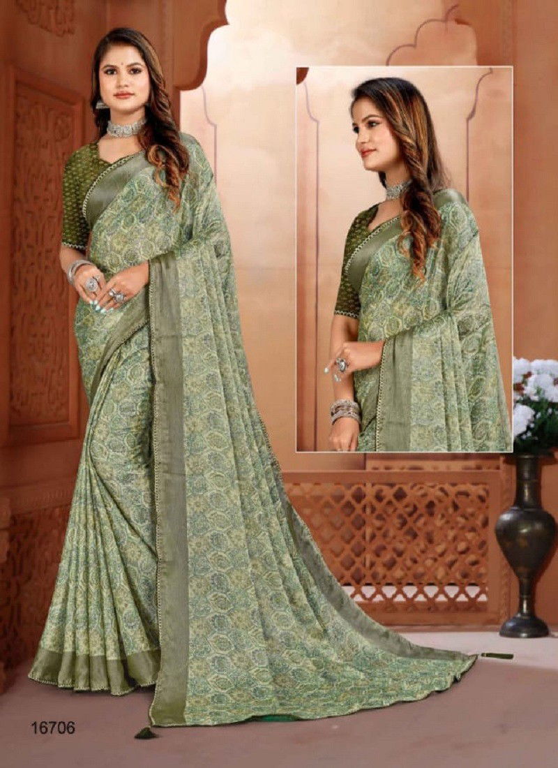 Green Colour Blink It By Jalnidhi Heavy Chiffon Brasso Printed Saree Orders In India 16706