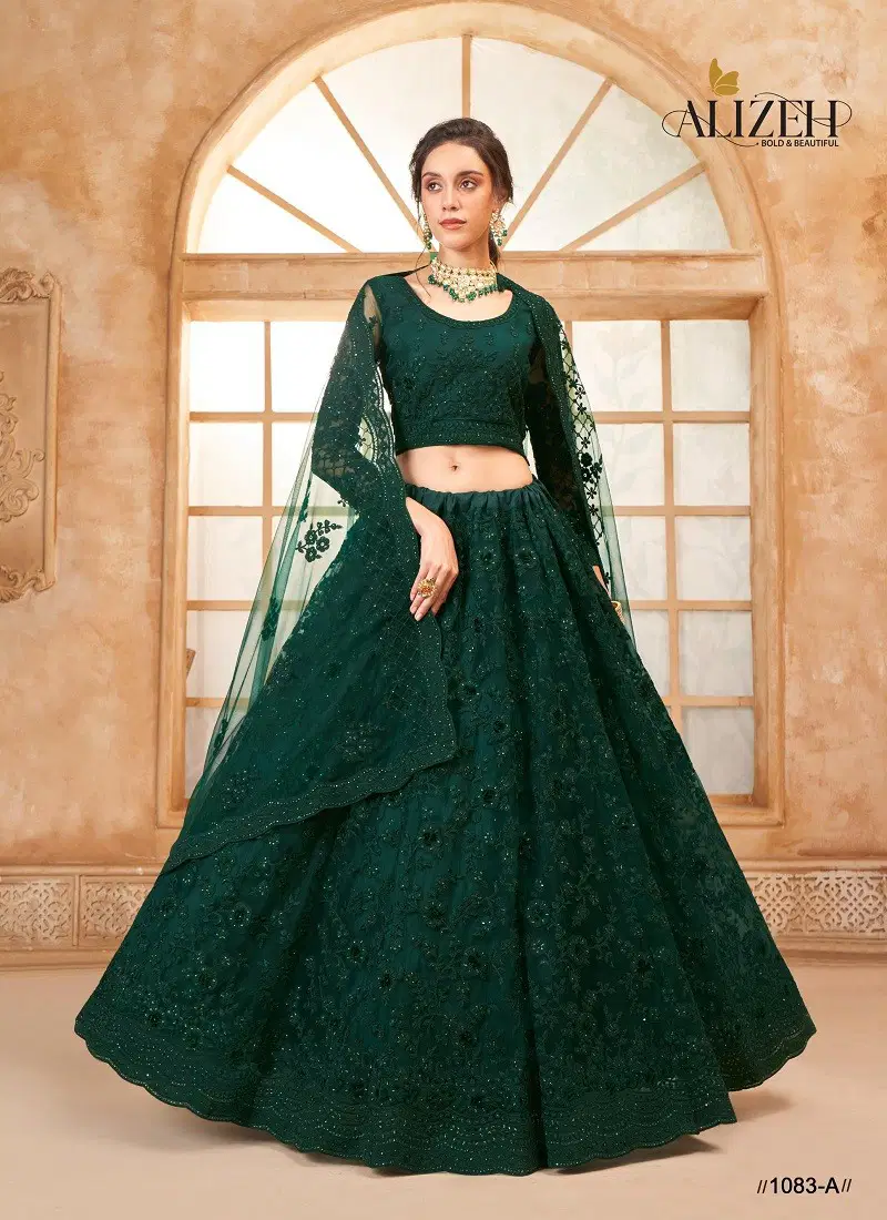 Green Colour Bridal Heritage Color Saga Vol 3 By Alizeh Party Wear Net Lehenga Choli Wholesale Online 1083-A