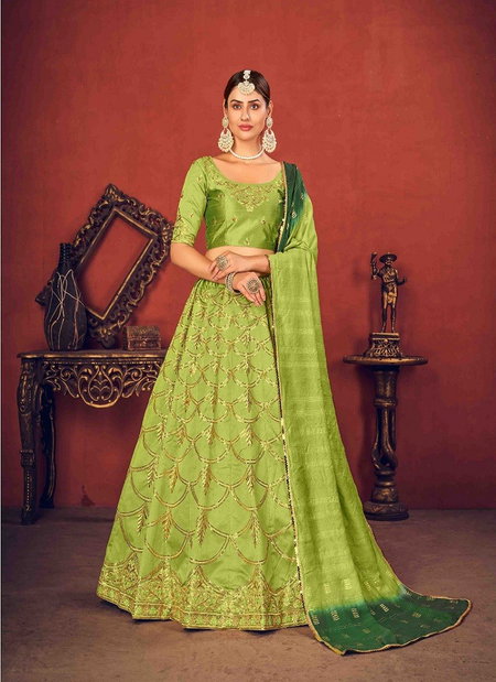 Green Colour Bridesmaid Vol 13 By Khushboo Art Silk Designer Lehenga Choli Catalog 1766