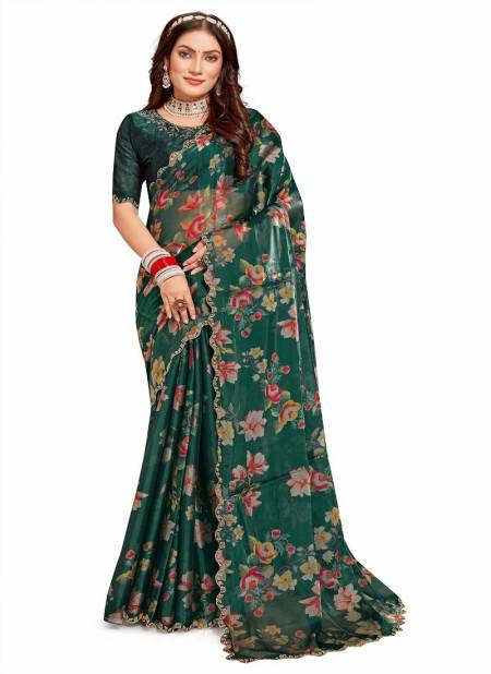 Green Colour Crystal Digital By Nari Fashion Floral Organza Silk Saree Wholesale Online 7795