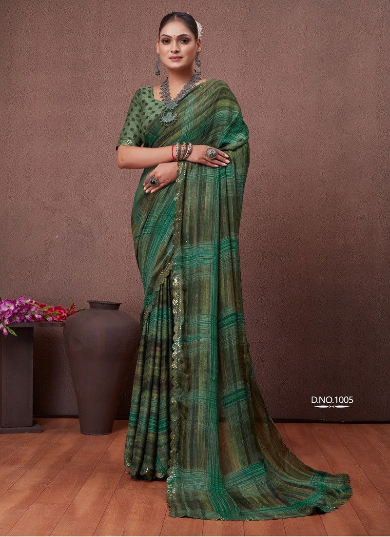 Green Colour Cutwork By Stavan Daily Wear Saree Orders In India 1005