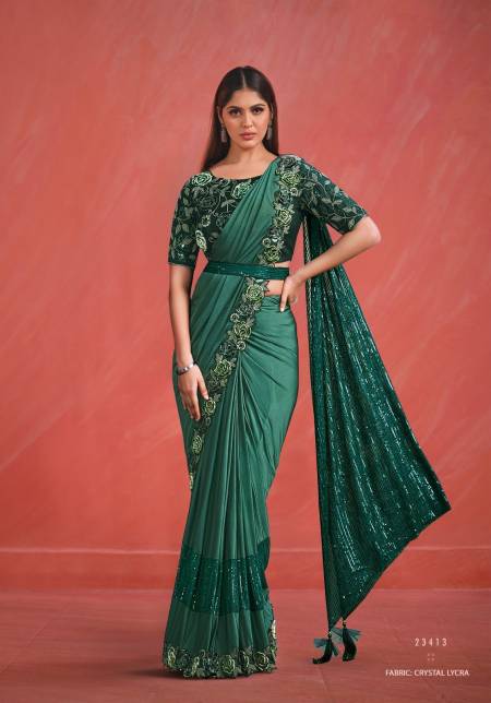 Green Colour Elegancia By Mahotsav Crepe Silk Party Wear Saree Catalog 23413