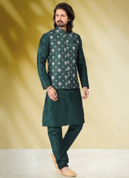 Green Colour Ethnic Wear Wholesale Kurta Pajama With Jacket Catalog 1818
