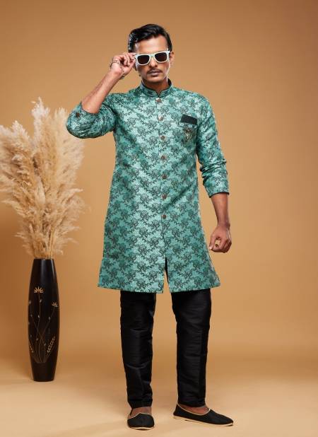 Green Colour Exclusive Partywear Menswear Indo Western Catalog 2451