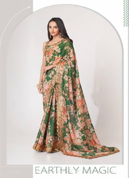 Green Colour Floral Saree Vol 1 By Zeel Printed Saree Catalog 1105