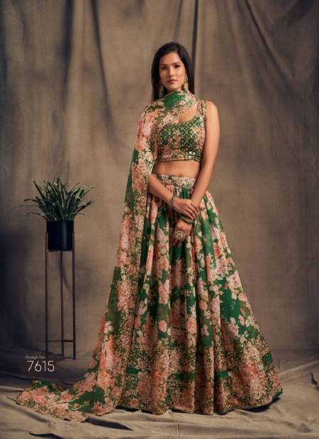 Green Colour Floral Vol 2 By Zeel 7611 TO 7619 Series Wholesale Party Wear Lehenga Choli Manufacturers 7615