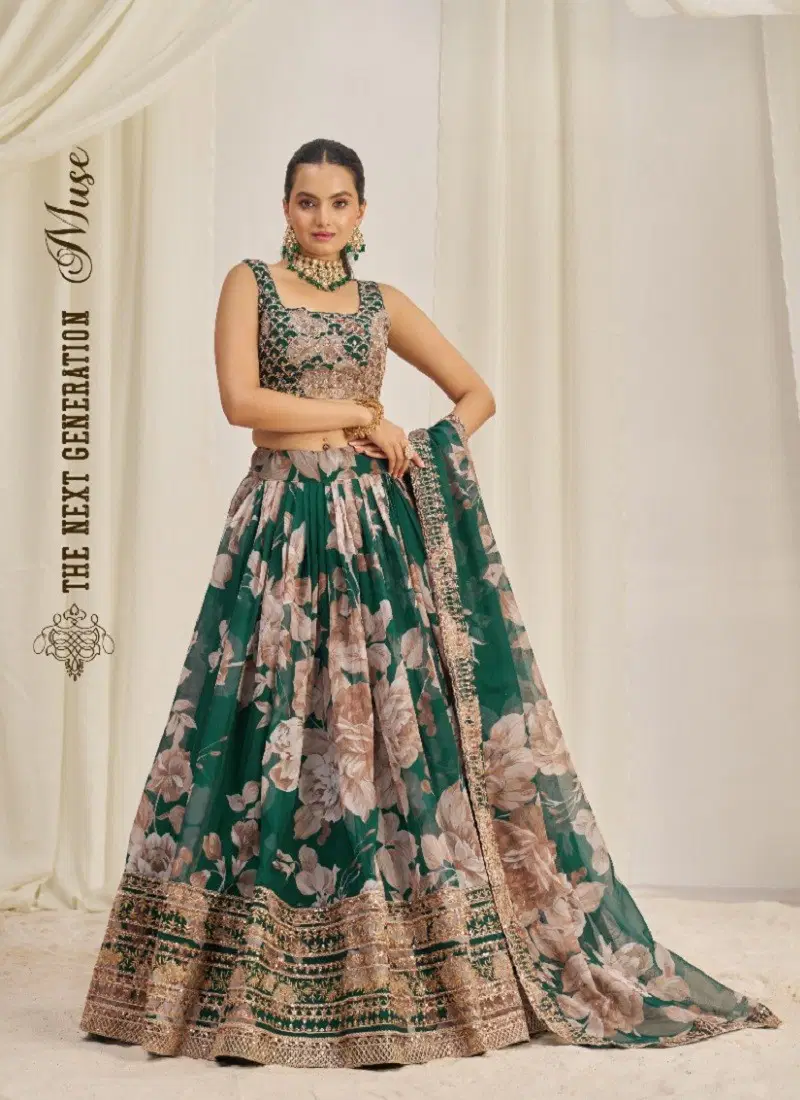 Green Colour Floral Vol 9 By Arya Designs Organza Lehenga Choli Exporters In India T.F.331