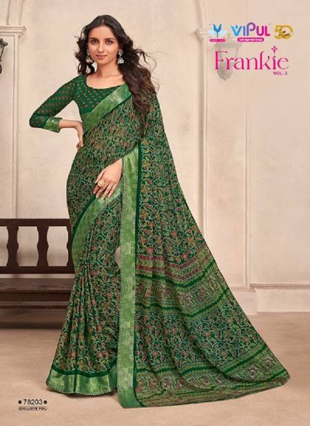 Green Colour Frankie Vol 3 By Vipul Chiffon Printed Daily Wear Sarees Wholesale Clothing Suppliers in India 78203