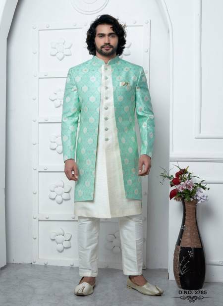 Green Colour Function Wear Indo Western Mens Jacket Set Wholesale Price In Surat 2785