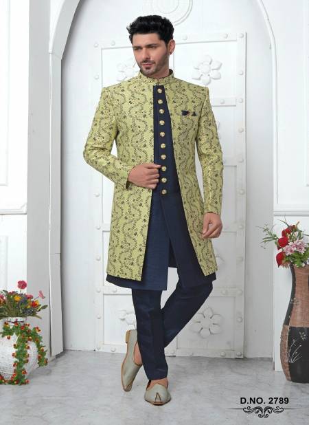 Green Colour Function Wear Indo Western Mens Jacket Set Wholesale Shop In Surat 2789