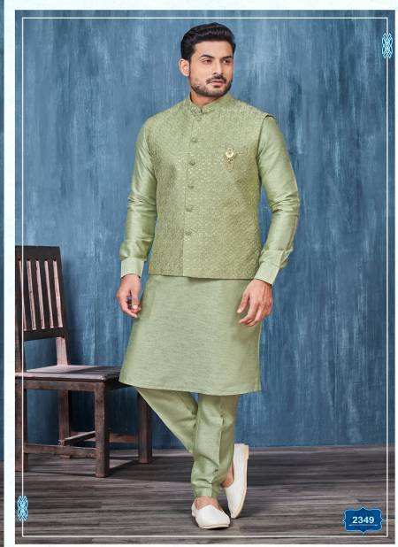 Green Colour Function Wear Mens Modi Jacket Kurta Pajama Wholesale Market In Surat With Price 2349