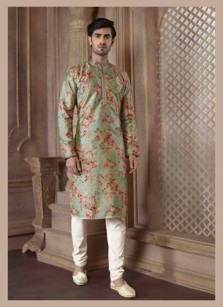 Green Colour Function Wear Mens Poly Digital Print Kurta Pajama Wholesale Clothing Distributors In India 1611-11