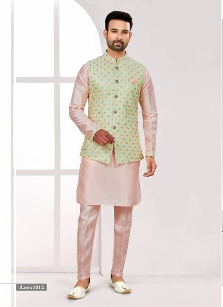 Green Colour Function wear Lakhnavi Mens wear Modi Jacket Kurta Pajama Catalog 1012