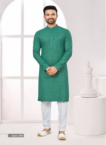 Green Colour Function wear Lukhnavi Mens Kurta Pajama Catalog 105