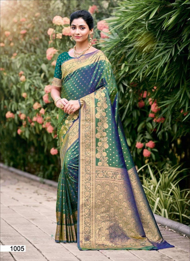 Green Colour Gajgamini Silk By Bunawat Wedding Wear Saree Exporters In India 1005