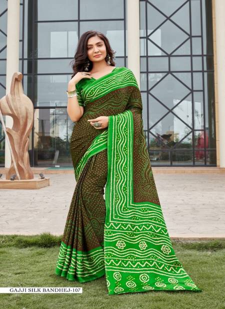 Green Colour Gajji Silk Bandhej By Girnar Fashion Daily Wear Saree Exporters In India 107