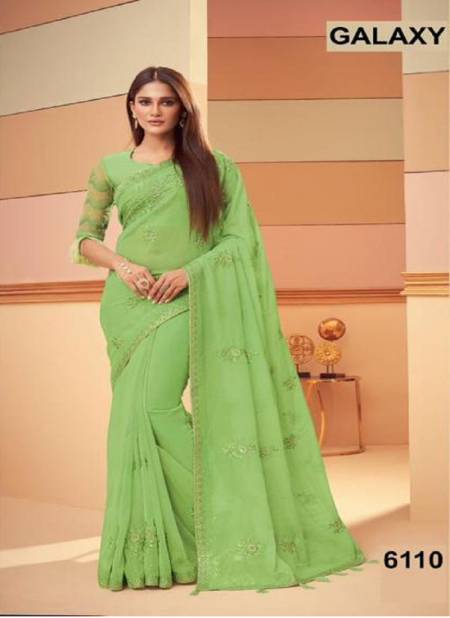 Green Colour Galaxy By TFH Party Wear Saree Catalog 6110
