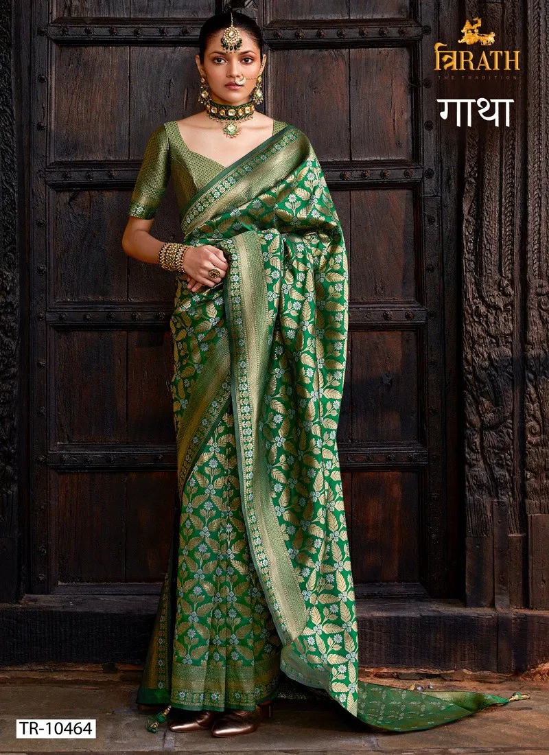 Green Colour Gatha By Trirath Banarasi Silk Wedding Wear Saree Exporters In India TR-10464