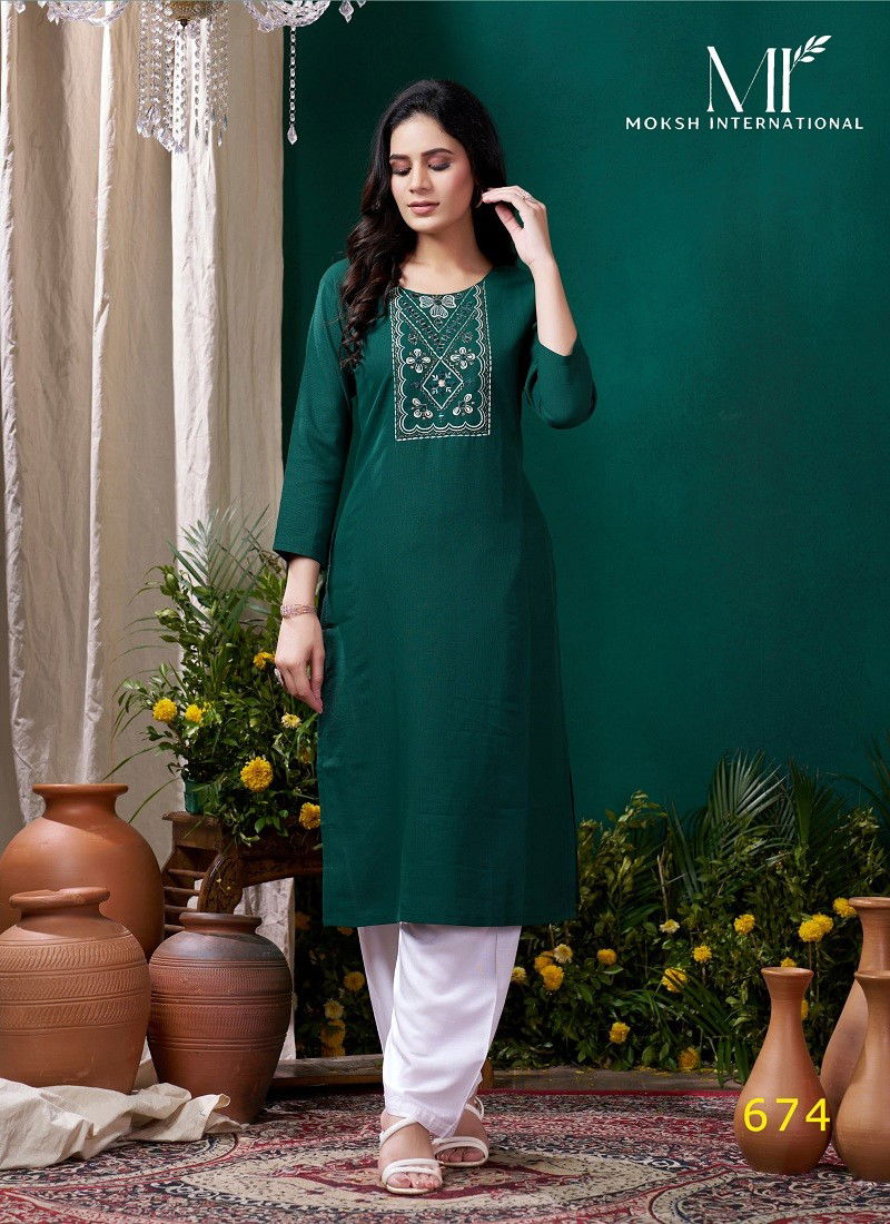 Green Colour Giva Vol 2 By Moksh Maaza Cotton Handwork With Pocket Kurti Exporters In India 674