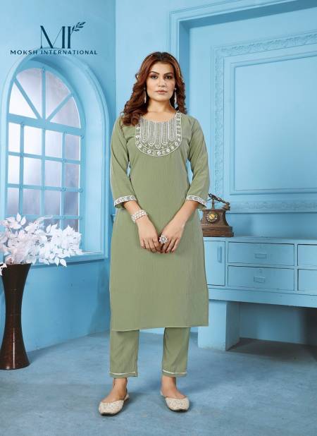 Green Colour Goldy Vol 1 By Moksh Cotton With Embroidery Work Kurti With Bottom Catalog 6528