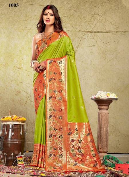Green Colour Gulbari By Sangam Designer Sarees Catalog 1005