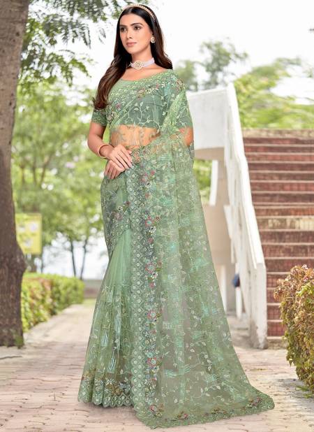 Green Colour Highness Wholesale Party Wear Sarees Catalog 1636