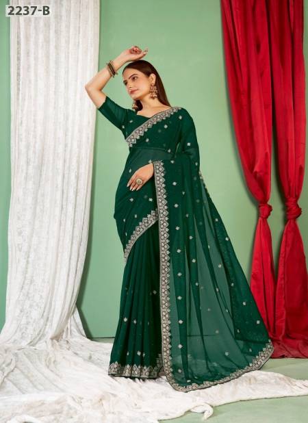 Green Colour Jayshree 2237 A To D Georgette Blooming Saree Wholesale Clothing Suppliers In Mumbai 2237-B