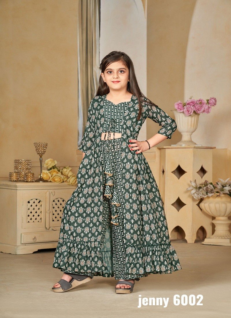 Green Colour Jenny Vol 6 By Lucaya Kids Wear Muslin Digital Printed Girls Indo Western Exporters In India 6002