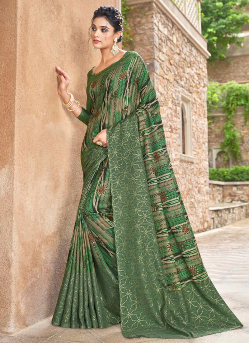 Green Colour Jiyara Fancy Wholesale printed Sarees Catalog 25001