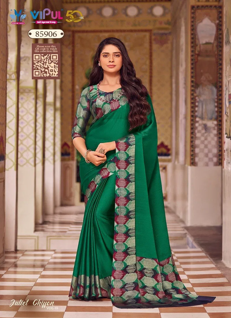 Green Colour Juliet Chiffon Vol 19 By Vipul Wholesale Saree Suppliers In Mumbai 85906