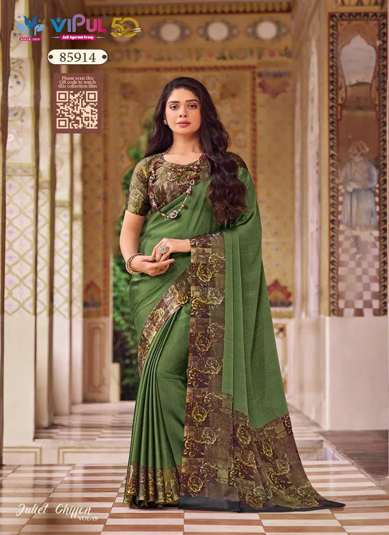 Green Colour Juliet Chiffon Vol 19 By Vipul Wholesale Saree Suppliers In Mumbai 85914