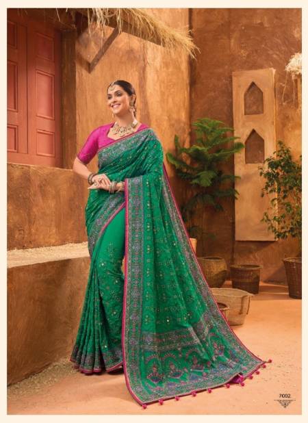 Green Colour Kacchi Banarasi By MN Banarasi Silk Saree Wholesale Shop In Surat 7002