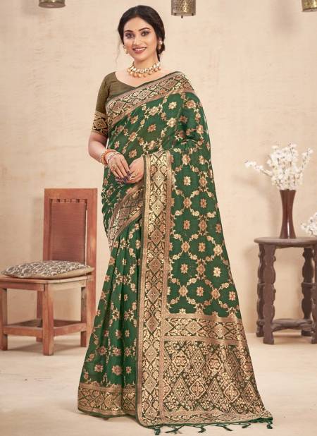 Green Colour Kailash Sangam Wedding Wear Heavy Wholesale Cotton Sarees Catalog 3654