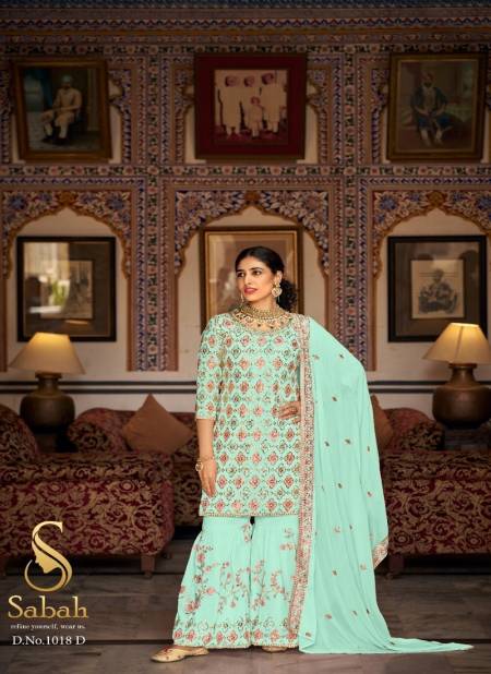 Green Colour Kalaki By Sabah Faux Georgette Plazzo Suit Dress Material Catalog 1018 D