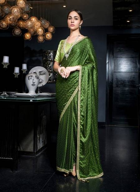 Green Colour Kamyaa By Kira Wedding Wear Viscose Satin Saree Wholesale Market In Surat 11006