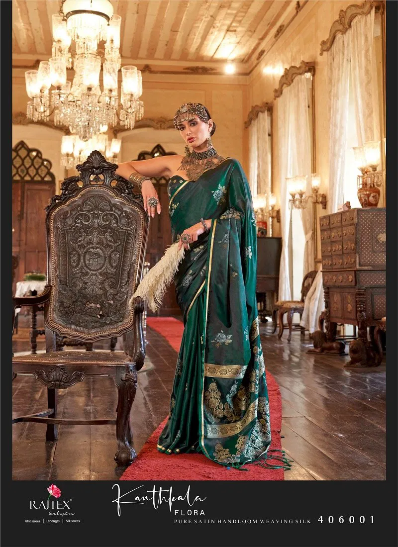 Green Colour Kanthkala Flora By Rajtex Satin Party Wear Saree Wholesale Price 406001