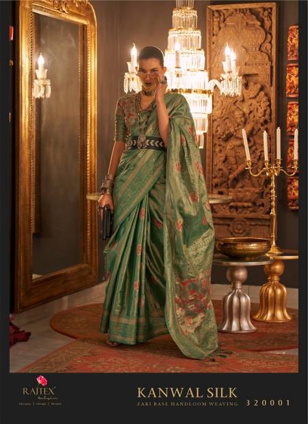 Green Colour Kanwal Silk By Rajtex Zari Base Handloom Weaving Saree Exporters In India 320001